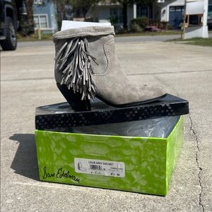 Sam Edelman Women's Gray Fringe Ankle Booties